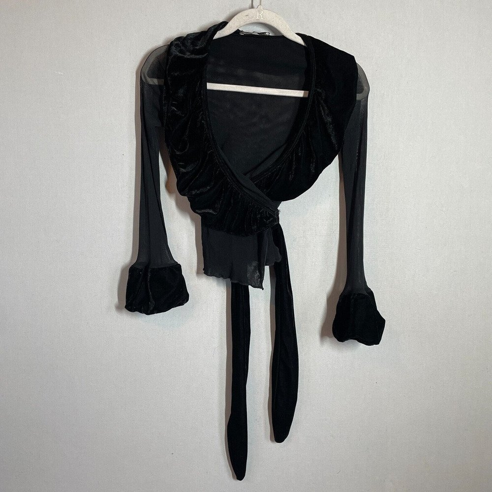 Y2K Rinascimento Top Women XS Black Velvet Wrap Sheer Fairy Indie Punk Collar